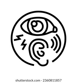vector de icono de línea de síntoma de enfermedad de la luz de sensibilidad. signo de síntoma de enfermedad del sonido de la luz de sensibilidad. símbolo de contorno aislado ilustración negra