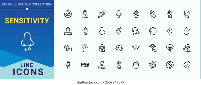 Sensitivity simple icon. Contains related to allergic, disease, treatment and more. Allergy line icon set. Thin outline icons pack. Editable vector illustration.