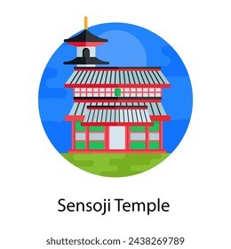 Un templo sensoji en diseño de icono plano redondeado