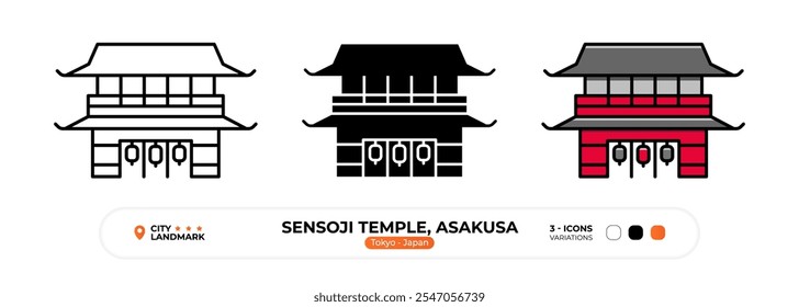 Sensoji Temple_Asakusa Line Icon.Tokyo_Japan, Silhueta, Símbolo De Cor, Traço Editável.
