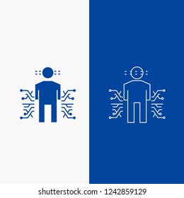 Sensor, body, Data, Human, Science Line and Glyph web Button in Blue color Vertical Banner for UI and UX, website or mobile application