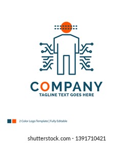 Sensor, body, Data, Human, Science Logo Design. Blue and Orange Brand Name Design. Place for Tagline. Business Logo template.
