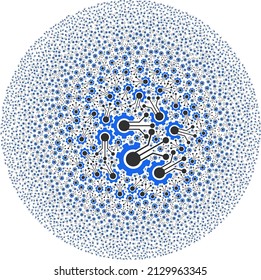 Sensor cog icons are combined into bubble group. Sensor cog icon bubble collage. Abstraction round bubble mosaic combined from sensor cog symbols.