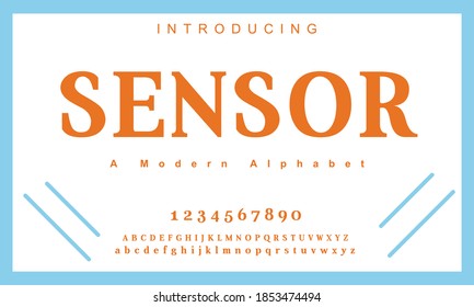 Sensor font. Elegant alphabet letters font and number. Classic Copper Lettering Minimal Fashion Designs. Typography fonts regular uppercase and lowercase. vector illustration
