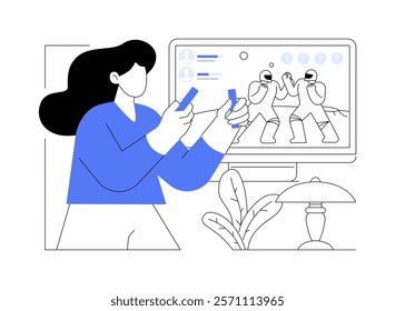 Sensor games isolated cartoon vector illustrations. Young girl plays motion sensor controls game, indoors entertainment time, virtual reality simulator, activity at home vector cartoon.