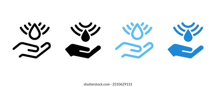 Sensor mão água torneira ícone. Símbolo de dispensador automático de sabão. Ilustração do vetor do desinfetante do sinal de toque. Controle de gestos WC sinal de higiene. Bomba de desinfetante de parede com pictograma isolado de controle de sensor.