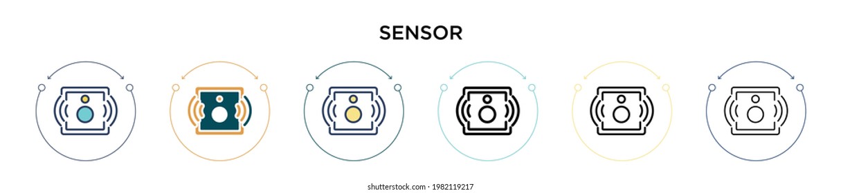 Sensor icon in filled, thin line, outline and stroke style. Vector illustration of two colored and black sensor vector icons designs can be used for mobile, ui, web