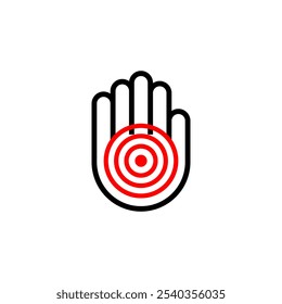 Icono del sensor. Mano con ondas sensoriales. Símbolo de Vector sobre fondo blanco.