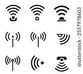 Sensor icon set Vector icons for motion detectors and alarms. Modern thin line icons set of wireless. Vector line icons isolated on a white background.