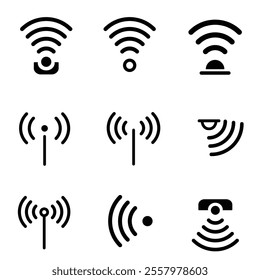 Sensor icon set Vector icons for motion detectors and alarms. Modern thin line icons set of wireless. Vector line icons isolated on a white background.