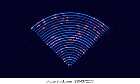 Sensor Lines Effect. Radar Sonar or Signal Sound Scanner. Wireless Technology Digital Radar Radial Waves for Motion Detection. Wi-Fi Connection and Radio Signal Concept. Vector Tech Illustration.