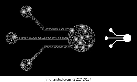 Icono de enlaces de sensores y sensor de red de constelación enlaza el modelo con puntos brillantes. La constelación iluminada se crea a partir del icono vector de enlaces de sensores y la malla triangular. Enlaces de sensor de canal brillante,
