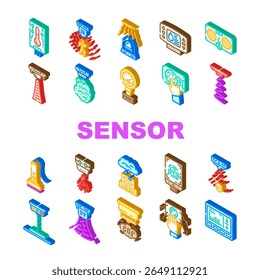 sensor module iot wireless icons set vector. infrared, ultrasonic, temperature, humidity, pressure, accelerometer, gyroscope sensor module iot wireless isometric sign illustrations