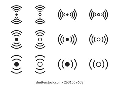 Conjunto de iconos de señal de sensor para detector y Ilustración vectorial de alarma.