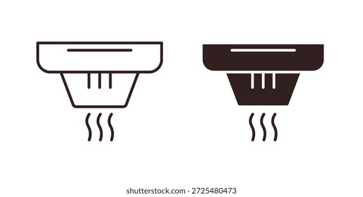 Icono del humo del sensor con el glifo y la línea. iconos negros del vector para la interfaz de usuario del Web
