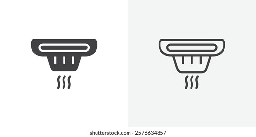 Sensor smoke icon set in black flat solid and outlined style.
