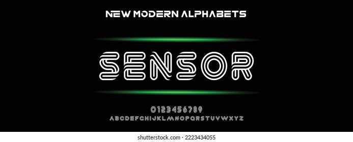 SENSOR Sports minimal tech font letter set. Luxury vector typeface for company. Modern gaming fonts logo design.