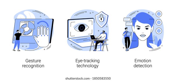 Sensor technology abstract concept vector illustration set. Gesture recognition, eye tracking technology, emotion detection, hands-free control, motion tracking, machine learning abstract metaphor.