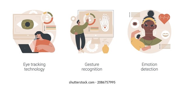 Sensor technology abstract concept vector illustration set. Eye tracking technology, gesture recognition, emotion detection, hands-free control, motion sensing device, AI reading abstract metaphor.