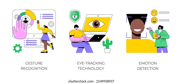 Sensor technology abstract concept vector illustration set. Gesture recognition, eye tracking technology, emotion detection, hands-free control, motion tracking, machine learning abstract metaphor.