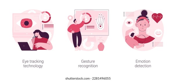 Sensor technology abstract concept vector illustration set. Eye tracking technology, gesture recognition, emotion detection, hands-free control, motion sensing device, AI reading abstract metaphor.