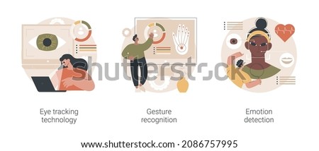 Sensor technology abstract concept vector illustration set. Eye tracking technology, gesture recognition, emotion detection, hands-free control, motion sensing device, AI reading abstract metaphor.