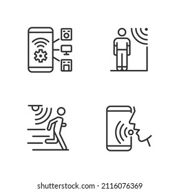 Sensor technology pixel perfect linear icons set. Mobile application for remote control. Innovative tech. Customizable thin line symbols. Isolated vector outline illustrations. Editable stroke