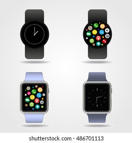 Sensor watch set in vector. Smart watch