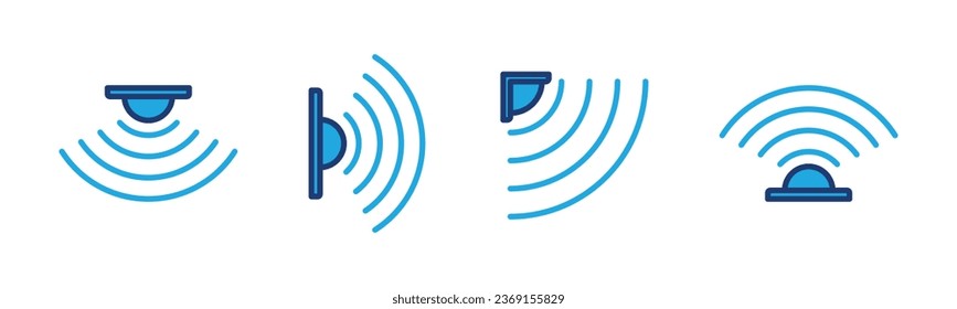 Sensor wave icons. Motion sensor icon symbol. Editable stroke. Vector illustration