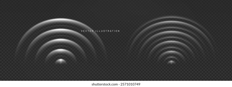 sensor waves set icon on grid transparent, ripple white color, sound wave light effect, radar and sonar digital technology, vector illustration