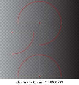 Sensor waves signal or scanner laser on transparent background. Design element.