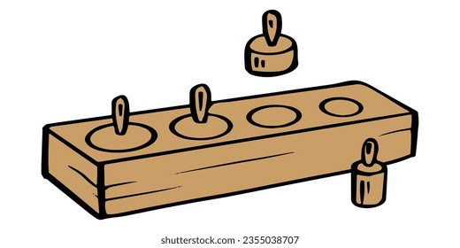 Sensorics cylinder block low to high. 
Educational toy set.  Logical lesson for a newborn, Toddler toy. Vector illustration in doodle style.