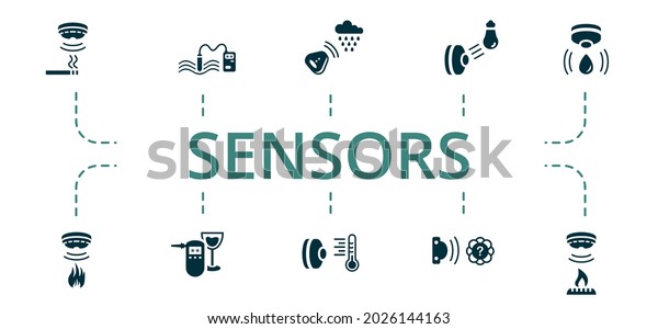 Sensors icon set.\
Contains editable icons theme such as alcohol sensor, gas sensor,\
temperature sensor and\
more.