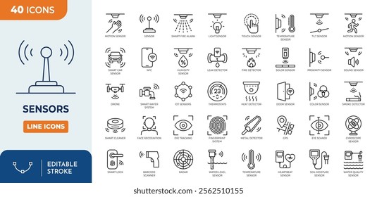 Sensors line editable icon set. sensor electronic technology smart device. vector illustration	
