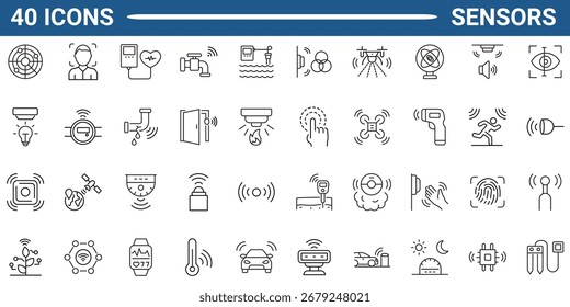 Conjunto de iconos editables de la línea de sensores. Colección de iconos de contorno. Iconos para el App móvil y el Web. Ilustración vectorial.