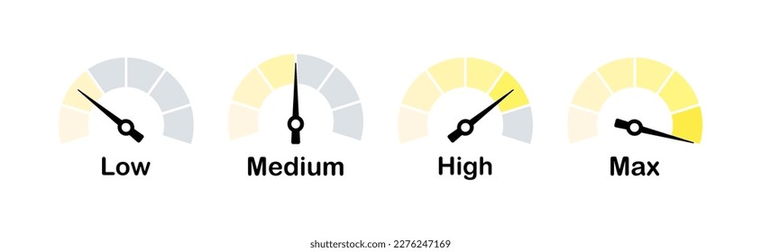 Sensores de bajo a alto. Plana, amarilla, sensor de velocidad, sensores de satisfacción. Ilustración del vector