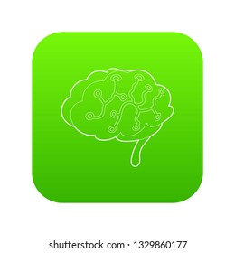 Sensors on human brain icon green vector isolated on white background