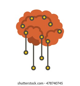 Sensors on human brain icon in flat style isolated on white background. Research symbol vector illustration