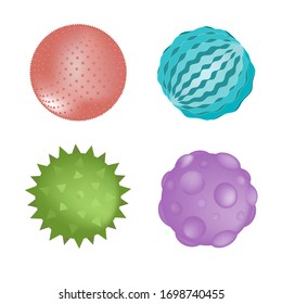 Sensory ball set of different colors and textures isolated on white. Vector illustration. Baby kids toy or sensory rooms equipment element