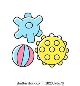 Sensory balls RGB color icon. Tactile and spiky balls. Early childhood. Toys for infants development. Fine and gross motor skills. Kids amusement ideas. Isolated vector illustration