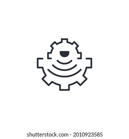 Detección sensorial, vigilancia. Ciberseguridad. Icono lineal vectorial aislado en fondo blanco.
