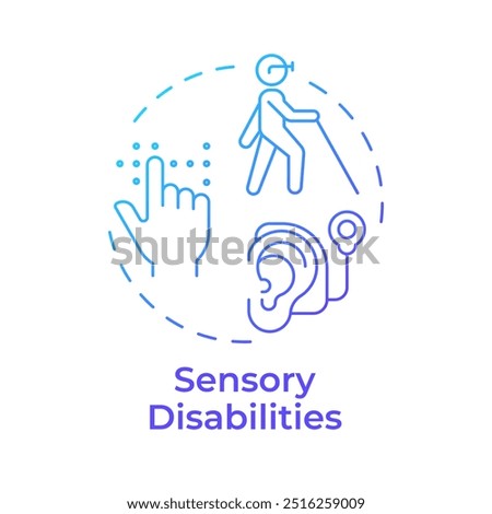 Sensory disabilities blue gradient concept icon. Perception impairment, medical care. Round shape line illustration. Abstract idea. Graphic design. Easy to use in infographic, presentation