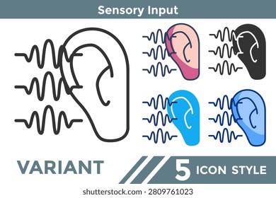 Sensory Input icon for illustrating incoming sensory signal systems, environmental data reception, and perception input concepts. Line, Filled, Color, Dualtone style.