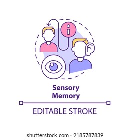 Sensory memory concept icon. Step of microlearning abstract idea thin line illustration. Listening, viewing skills. Isolated outline drawing. Editable stroke. Arial, Myriad Pro-Bold fonts used