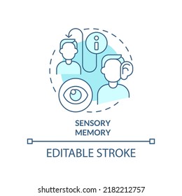 Sensory memory turquoise concept icon. Microlearning step abstract idea thin line illustration. Listening, viewing skills. Isolated outline drawing. Editable stroke. Arial, Myriad Pro-Bold fonts used