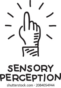 Sensory perception - sketchy vector illustration. The wrist with the pointing finger on the top and the short lines around it.