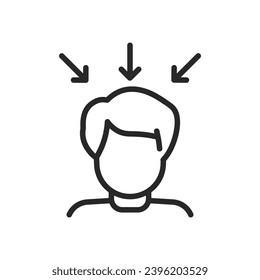 Symbol für sensorisches System. Dünne lineare Illustration der menschlichen sensorischen Wahrnehmung mit Richtungsaufschlägen für Bildung und kognitive Wissenschaft. Einziger Rahmenvektor-Signalton.
