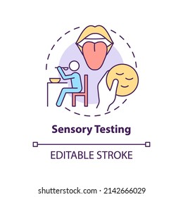 Sensory testing concept icon. Food samples evaluation abstract idea thin line illustration. Appearance and smell test. Isolated outline drawing. Editable stroke. Arial, Myriad Pro-Bold fonts used