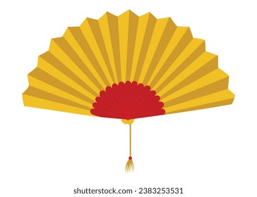 Sensu Japanese traditional hand fan in gold color, isolated vector illustration in flat design