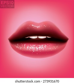 Sensual female vector lips isolated on pink background, 
